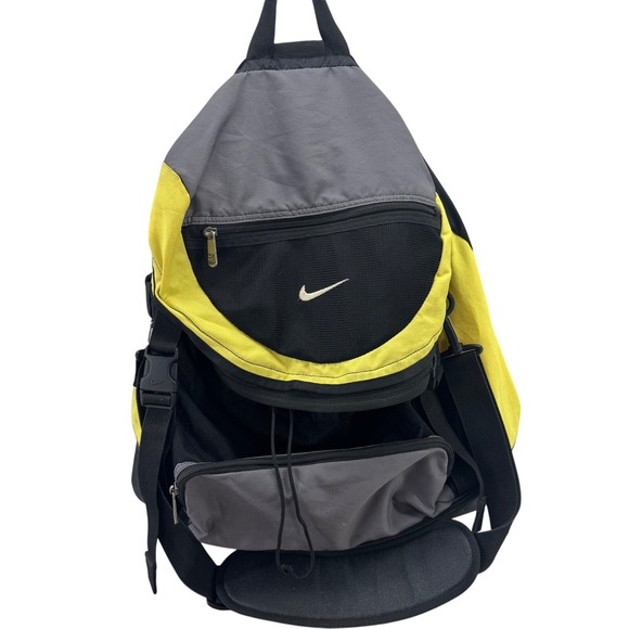 Nike Handbags - VTG‎ Nike Gym Bag Black Yellow Gray Duffel Travel School Sports Bag Retro Swoosh